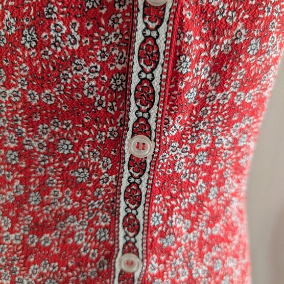 Max Studio Red Floral Tie Waist Midi Dress Side Slits XS/S Cottagecore Feminine - Picture 6 of 14